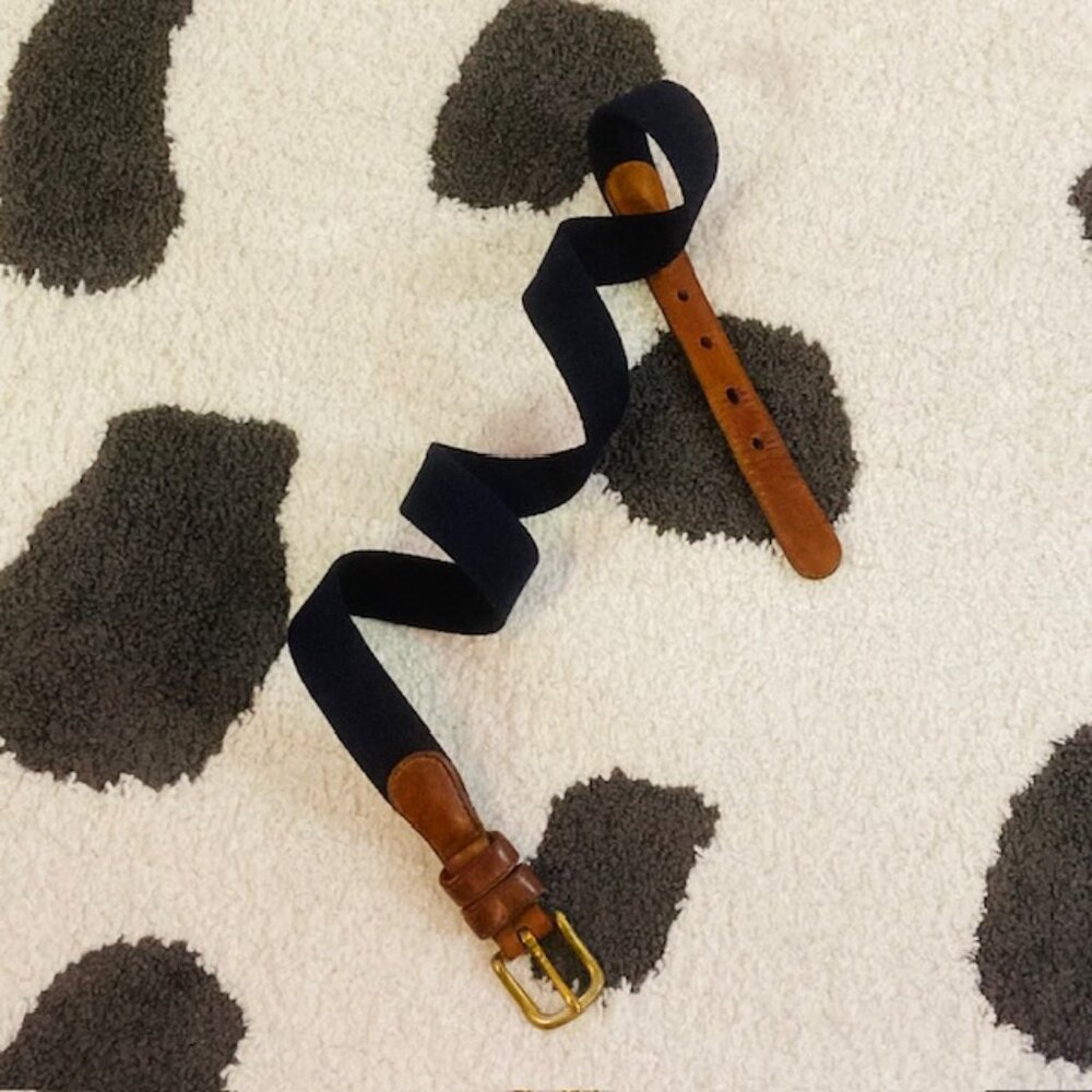 Coach Womens 36 Vintage Brown Navy Blue Leather Fabric Wool Casual Preppy Belt